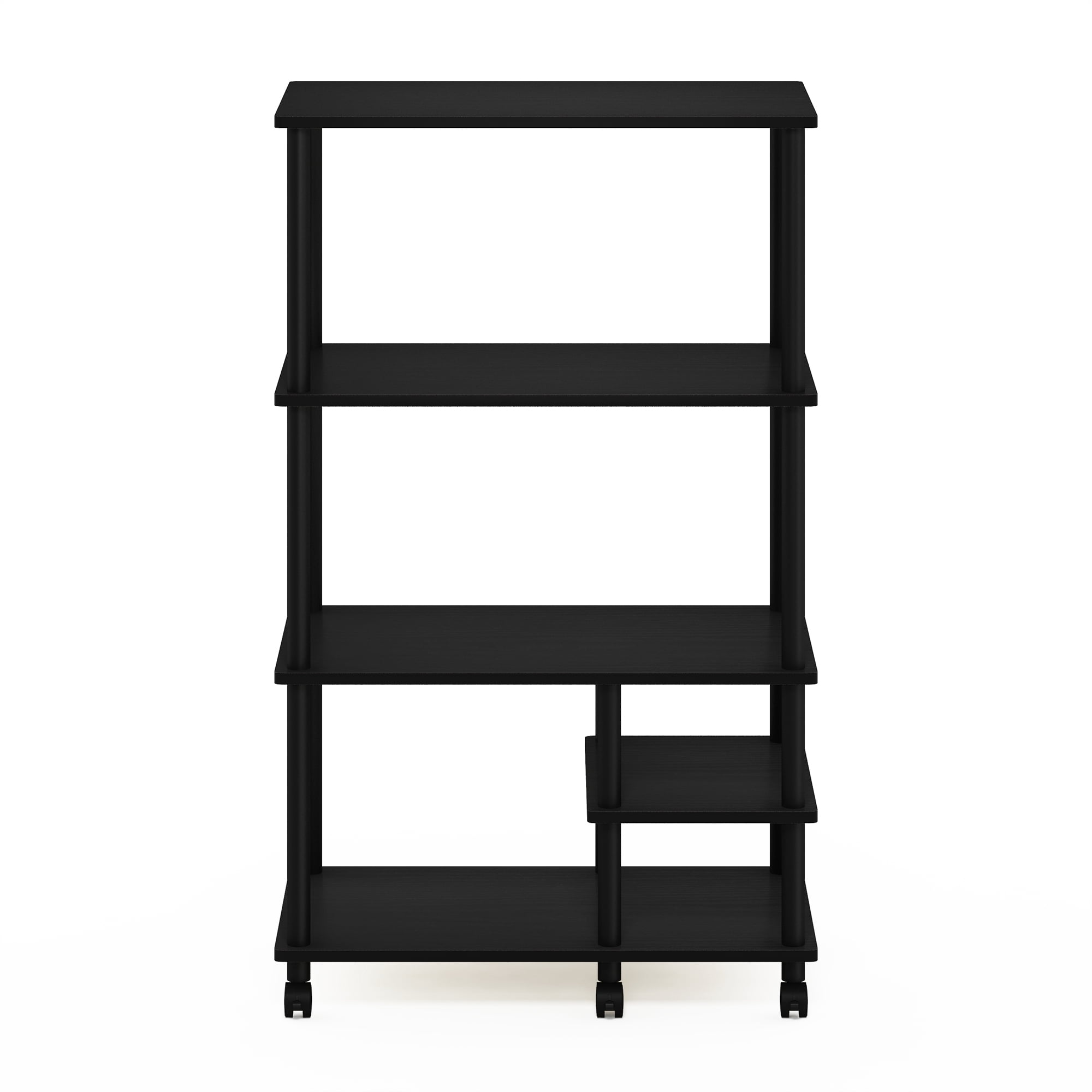 Furinno Turn-N-Tube 4-Tier Toolless Multipurpose Printer Stand Display Storage Shelf with Wheels, Americano/Black