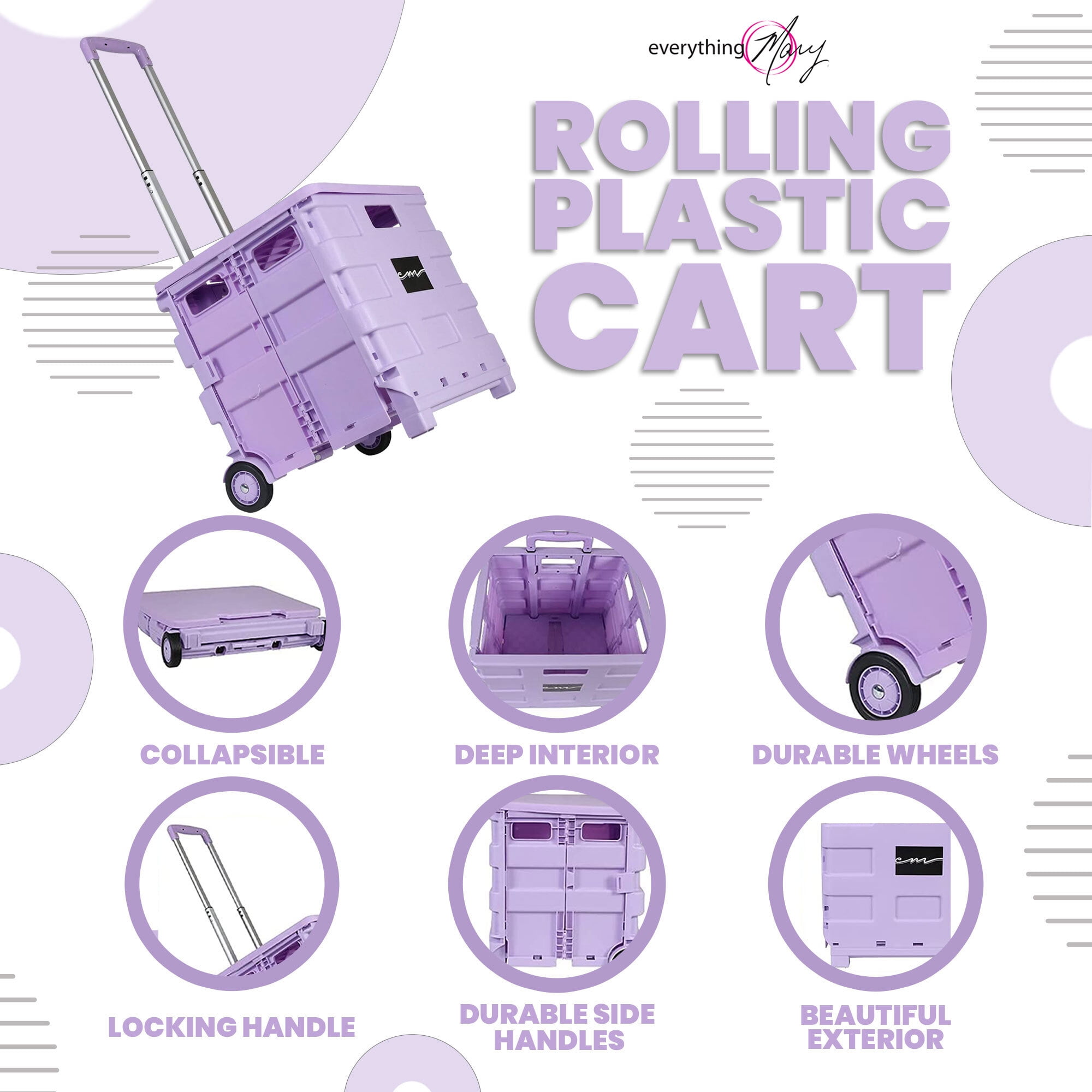 Everything Mary Collapsible Storage Cart for Crafts & Supplies, Purple