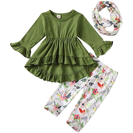 

3Pcs Kids Baby Girls Floral Tops Dress Long Pants Legging Outfits Set Clothes