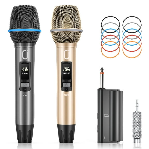 JYX Dual Wireless Microphone, Handheld Wireless Bluetooth Karaoke Microphone with Rechargeable Receiver, Metal Professional Dynamic Microphone for Singing, Speech, U60