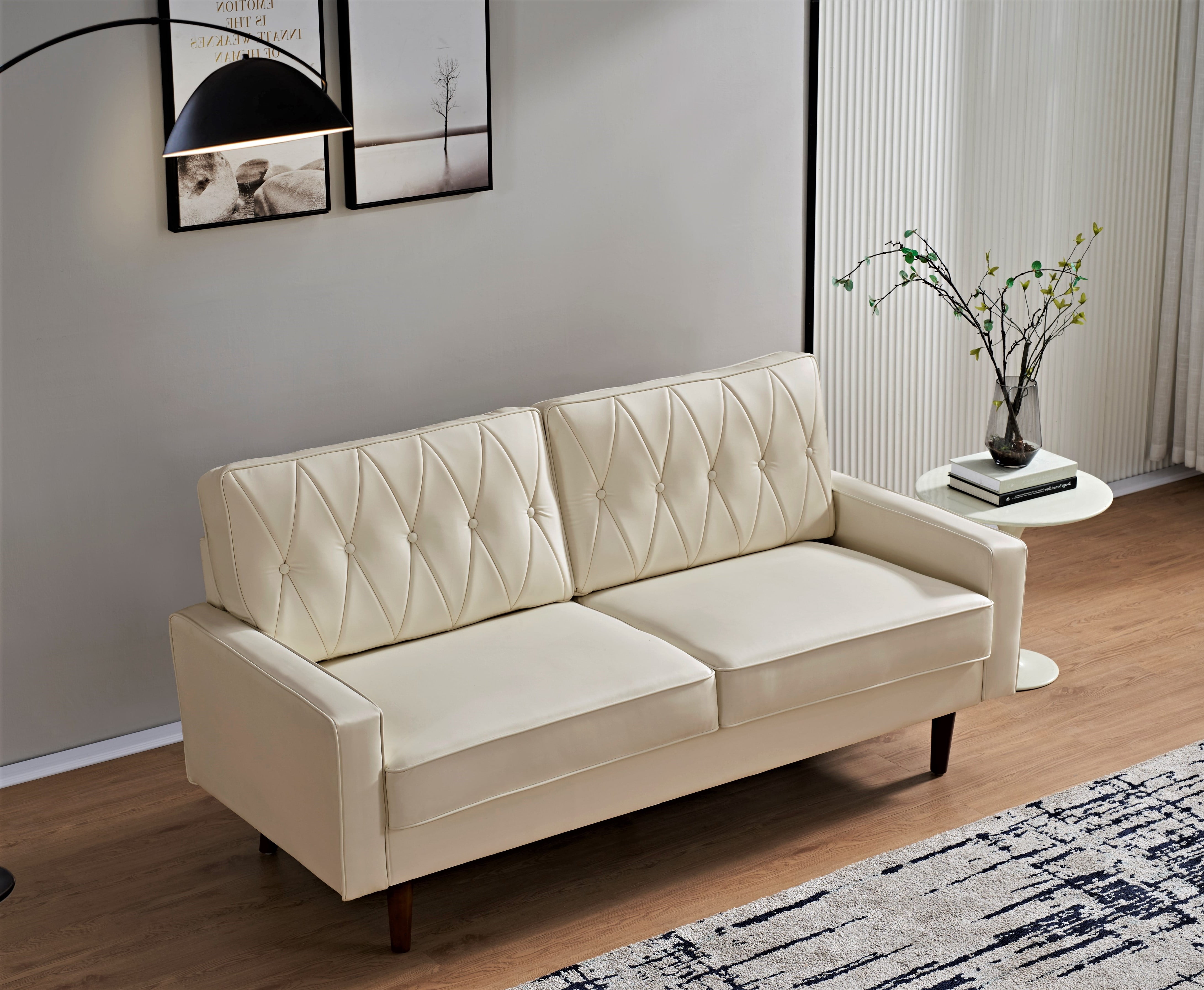 US Pride Furniture Acire 57.5" Faux Leather Cushion Back Loveseat for Living Room, White