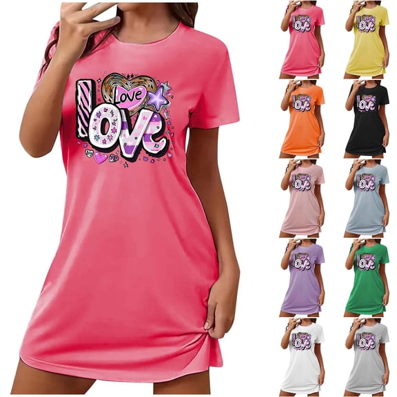Sakmal Short Sleeve Moomoo Womens Nightgowns Love Plus Size Valentines Mumu Dress Short Heart Print Nightgowns for Women L