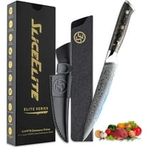 SliceElite Elite Series 5-Inch Damascus Utility Knife – VG10 Steel Blade with Forged Carbon Fiber Handle, Dual Sheaths, and Polishing Cloth