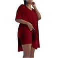 thumbnail image 2 of Auroural Womens Sets Clearance Women Casual Plus Size 2 Piece Outfits Short Sleeve Loose Tops Skinny V-Neck Biker Shorts Sets Tracksuits, 2 of 5