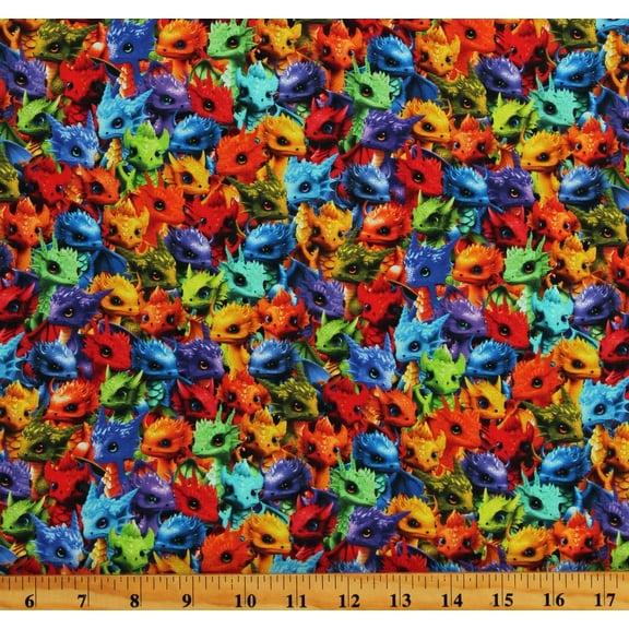 Cotton Packed Baby Babies Dragons Creatures Animals Fantasy Fictional Kids Multicolor Cotton Fabric Print by the Yard (FUN-CD3088)