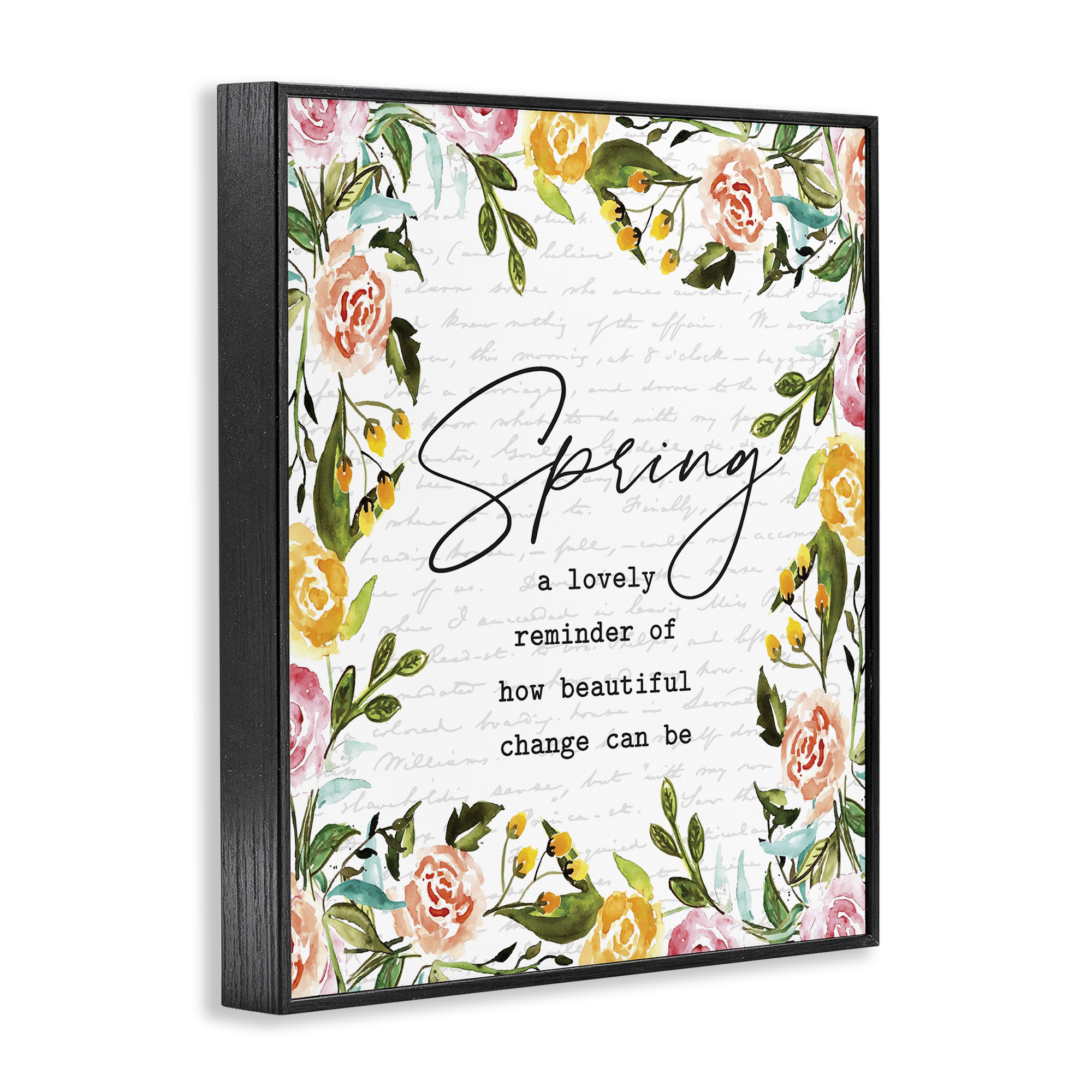 Cheerful Spring Typography Quote Floral Blossom Border Black Framed Giclee Art, 16 x 20, Made In USA