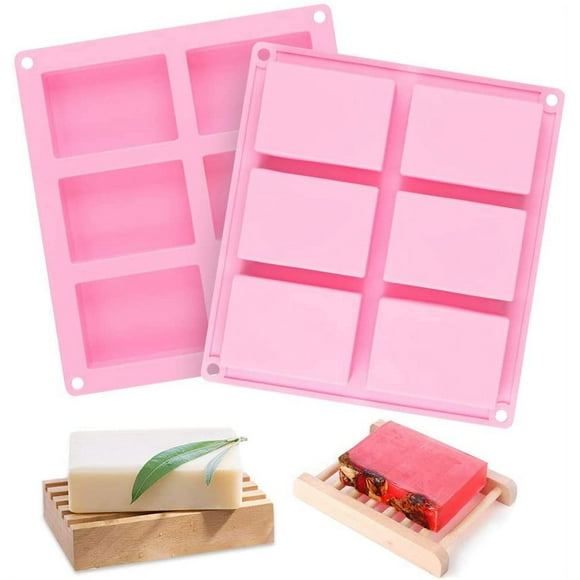 Rectangle Silicone Molds, 6-Cavity 4oz Bar Rectangle Molds for Soap Making, Loaf Muffin Baking Pans, Chocolate Cheesecake Making Trays, Nonstick & BPA Free(Pink, Pack of 2)