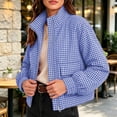 thumbnail image 5 of Wovilon Women's Gingham Jacket, Stand Collar Zip-Up with Flap Pockets, Long Sleeve Cropped Fit for Spring Fall, 5 of 8
