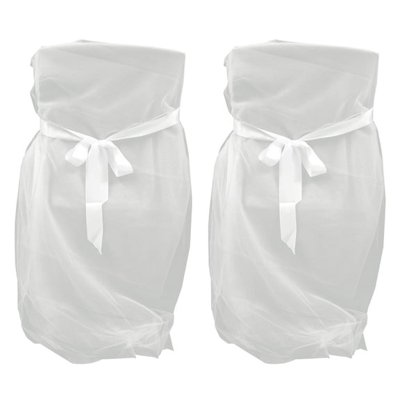 NUOLUX 2Pcs Chair Cover White Nylon Mesh Long Bow Ties Bridal Shower Wedding Party Decorations 102.4x63x0.04in
