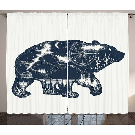 Cabin Decor Curtains By Bear Double Exposure Tattoo Art Image