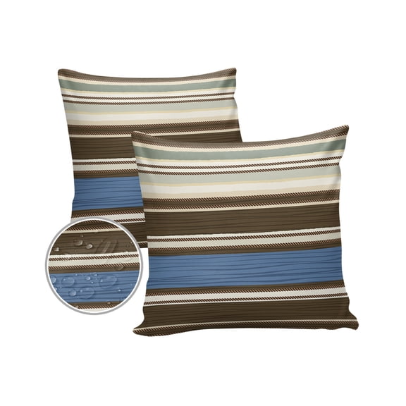 Pack of 2 Outdoor Pillow Covers, Boho Style Navy Blue Horizontal Stripe Waterproof Square Throw Pillowcase Cushion Decorative Pillow Covers for Couch Patio Tent, 18x18 in