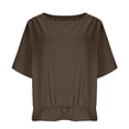 thumbnail image 4 of Aobny Dolman Sleeve Tshirts for Women Plain Cotton Linen T-shirts Brown Boat Neck 3/4 Sleeve Women T Shirt,S, 4 of 9
