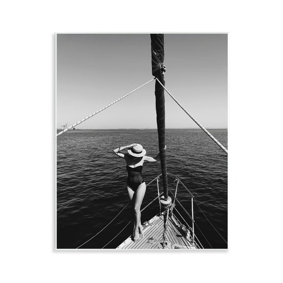 Stupell Industries Woman Posing on Boat Transportation Photography Unframed Art Print Wall Art, 11 x 14