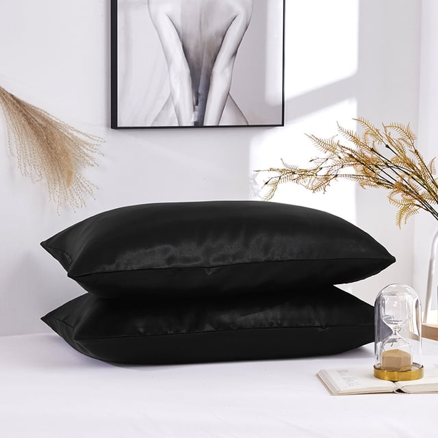 Funda de almohada sencilla de satén de imitación de seda, funda de almohada de color liso para cama