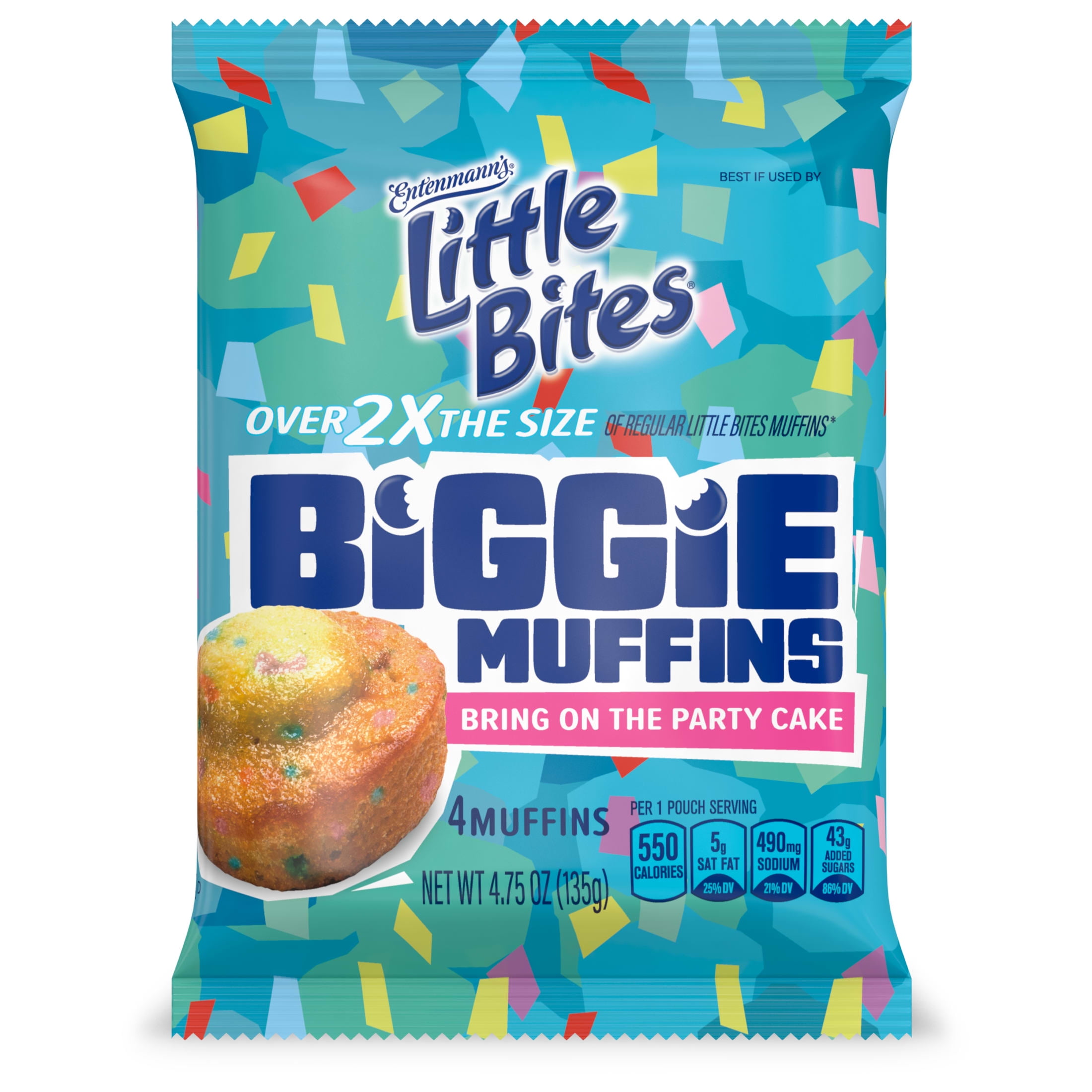 Little Bites Bring On The Party Cake Biggie Muffins, 4 Count, Cake and Sprinkles Muffins, 4.75 oz Pouch