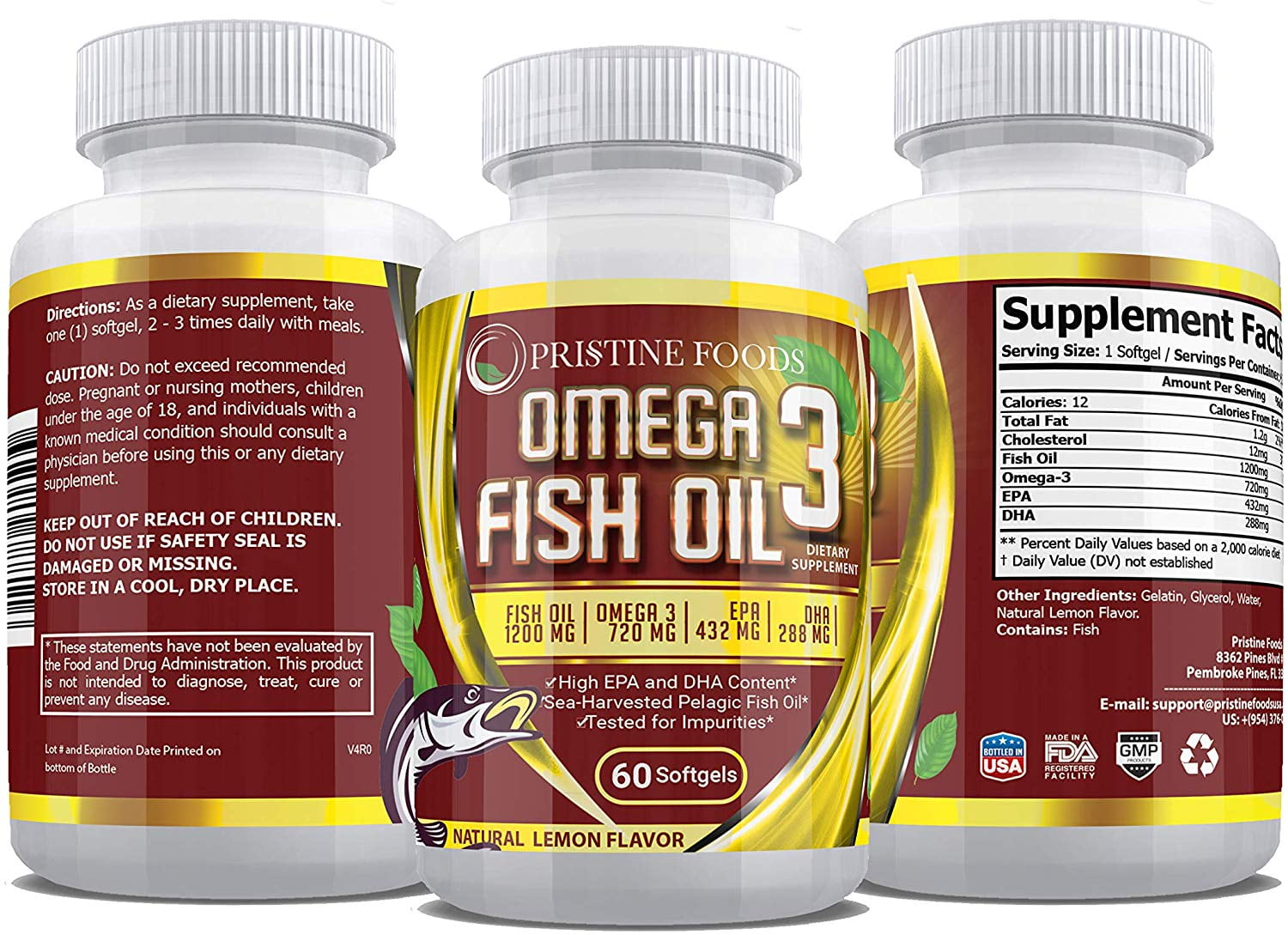 Pristine Food's Omega 3 Fish Oil 1200 Mg Essential Fats Natural Immune