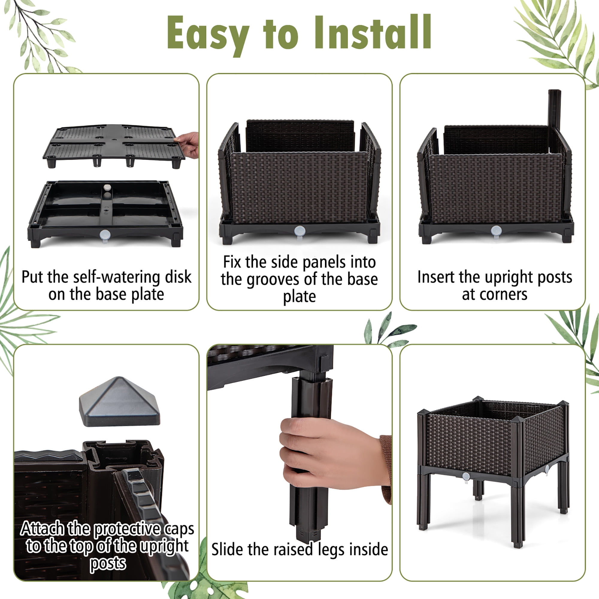 Gymax 4 PCS Elevated Plastic Raised Garden Bed Planter Kit for Flower Vegetable Grow