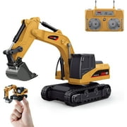 BRRRRT 1/64 Mini Remote Control Excavator, 2.4Ghz Remote Control Construction Vehicles with Metal Shovel, RC Excavator Birthday Gifts for Boys and Girls Age 3+