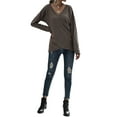 thumbnail image 5 of QAFOPEH Women Waffle Cross Over V Neck Tulip Hem Long Sleeve Solid Color Top, 5 of 7