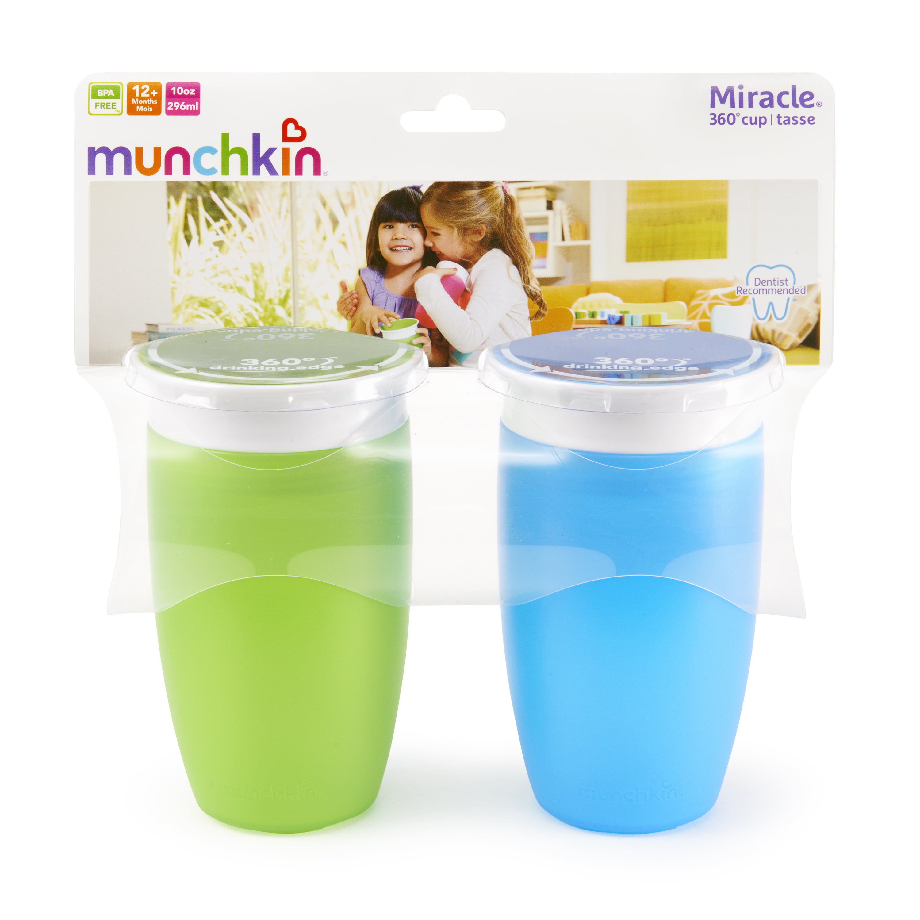 Munchkin Miracle 360 10oz Sippy Cup Bpa Free 2 Pack Green Blue