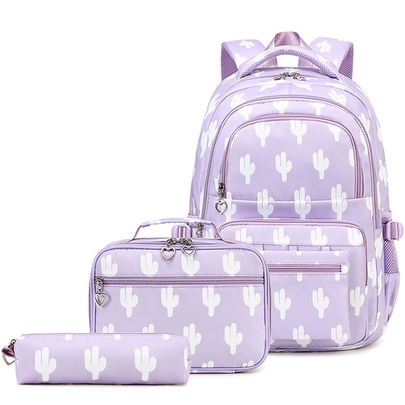 Win s Way 3 Pcs Backpack Set for G-i-r-l-s, Floral Printed Schoolbag with Lunch Box and Pencil Case, Lightweight Water-Resistant Bookbag for S-t-u-d-e-n-t-s
