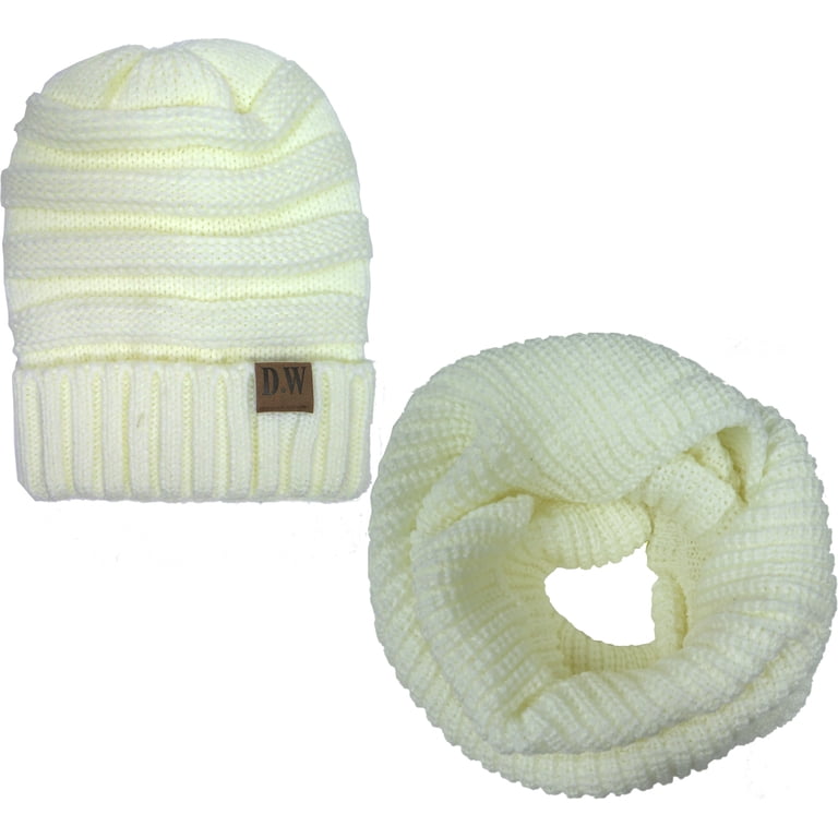 Handmade Cream Cable‎ Knit Beanie Pom Hat and Infinity Scarf Set Women Pom Pom Hat Lined With Fleece Mittens Infinity Scarf Set  main image 4