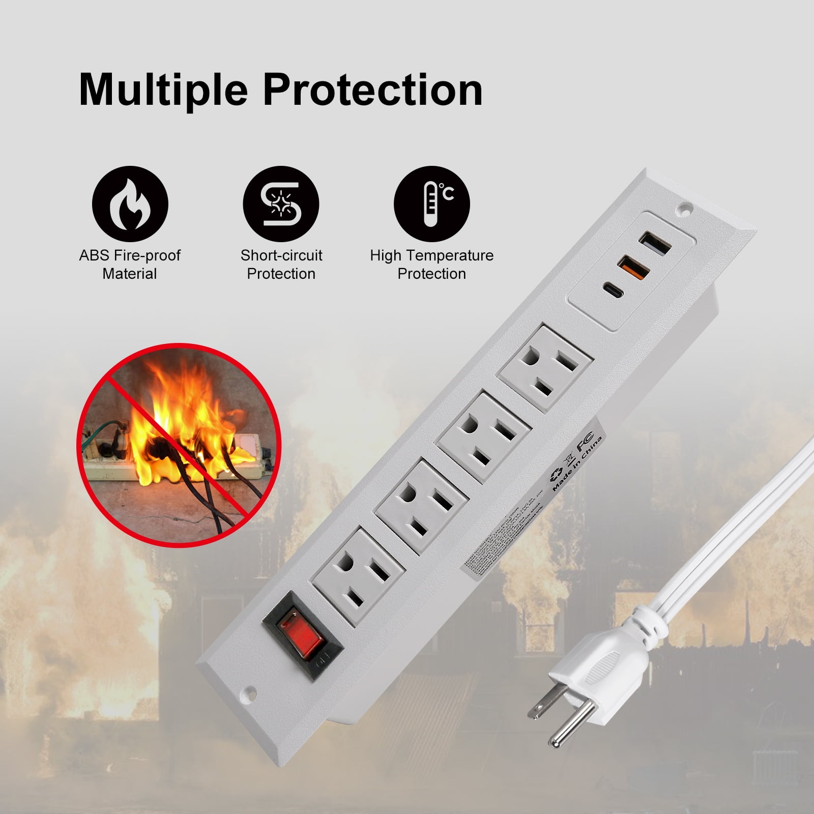 HdcTek Recessed Power Strip with USB C 20W PD Fast Charge Desk Power Outlet 4 Outlets 3 USB Ports 6.56ft Extension Plug