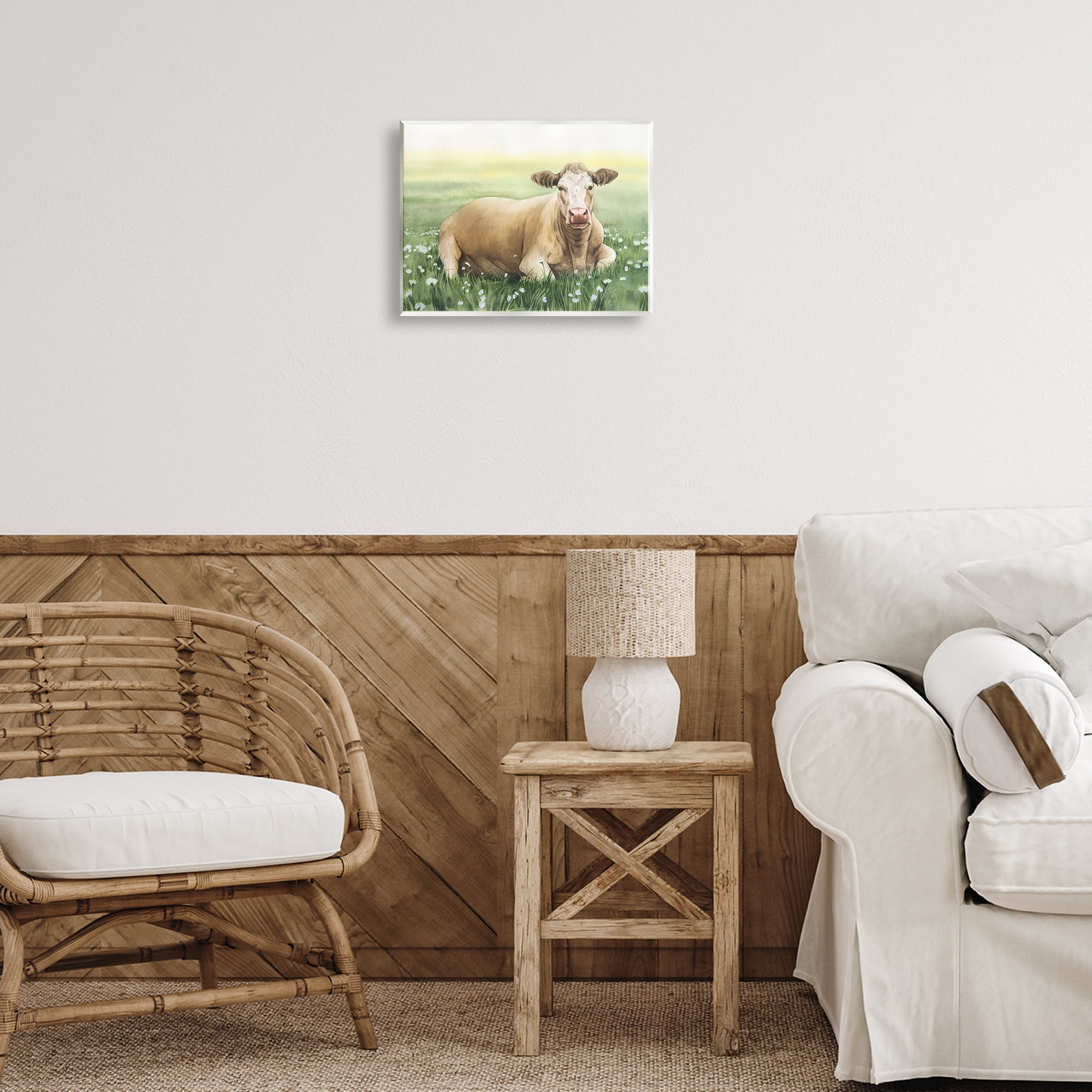 Stupell Industries Resting Beige Cow Animals & Insects Painting Unframed Art Print Wall Art, 14 x 11