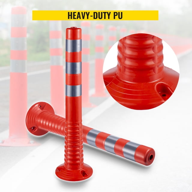 VEVOR Traffic Delineator, 6 PCS Posts Channelizer Cone, Delineator Post Kit 30 in Height, PU Traffic Post, Orange Safety Cones, Portable Spring Posts with Base, Barrier Cones with Reflective Bands