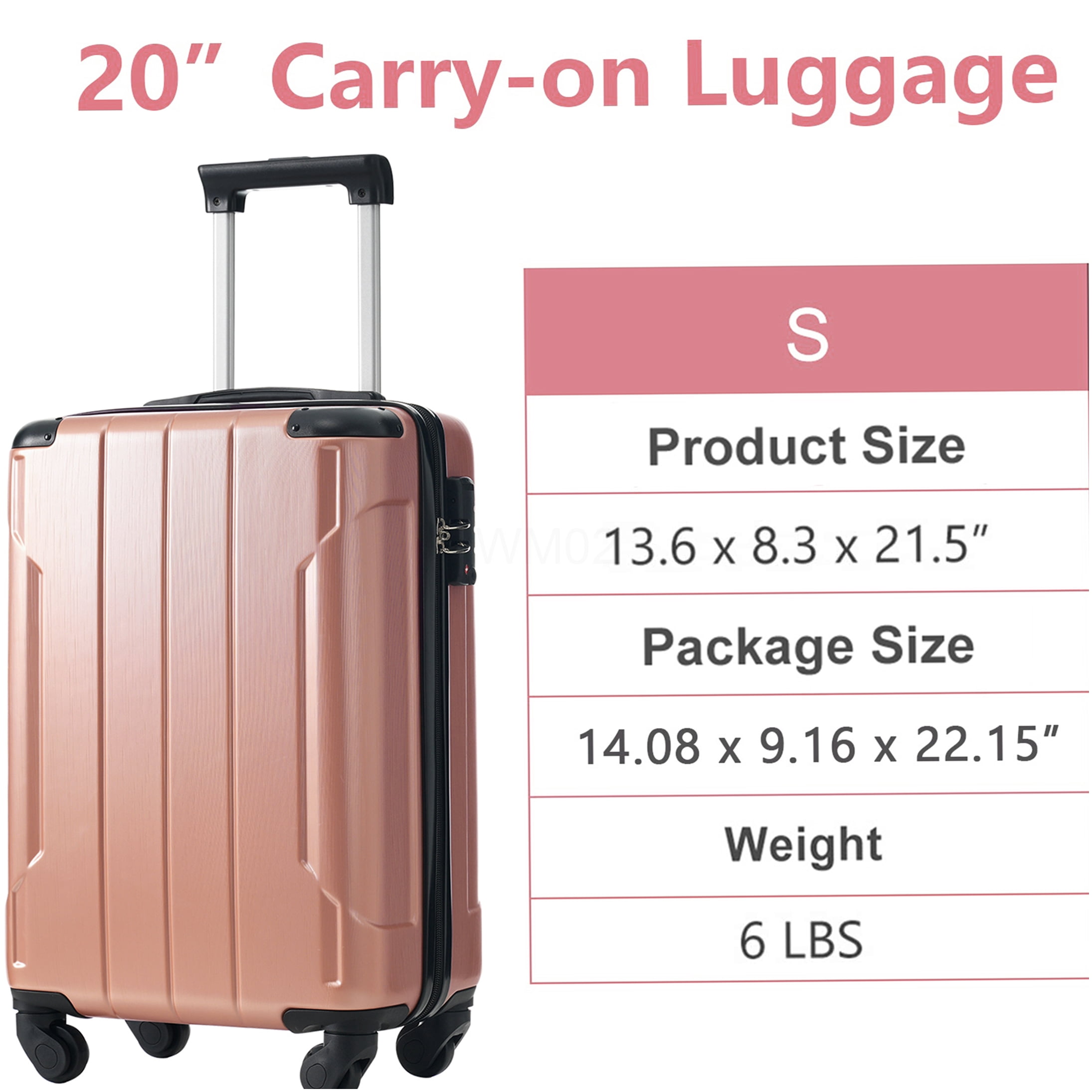 20 Inch Rose Pink ABS Hardshell Suitcase, TSA Lock Lightweight Carry On Luggage with 8 Spinner Wheels