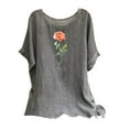 thumbnail image 3 of BiZtdJrK Womens Summer Cotton Linen Beach Tops Vintage Floral Print Tunic Tee Loose Casual Crewneck Short Sleeve Flowy Blouses Gray M, 3 of 8