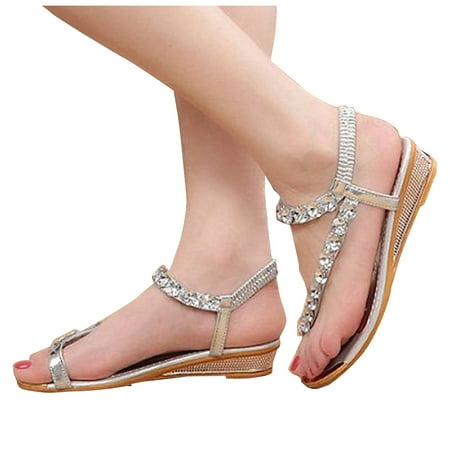 

Woman Summer Sandals Rhinestone Flats Platform Wedges Shoes Flip Flops