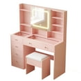 thumbnail image 2 of Ktaxon Large 47.2" Makeup Vanity with 3 Color Lights, Dressing Table with USB Charging Station, Light Pink, 2 of 12