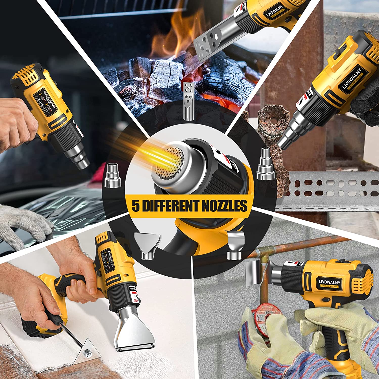 Ecarke Cordless Heat Gun Hot Air Machine Lithium Rechargeable Heating for Dewalt (Tool Only)