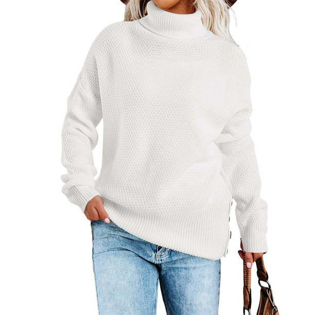 Veatzaer Women's Turtleneck Sweater Long Sleeve Bat Shirt Side Slit ...