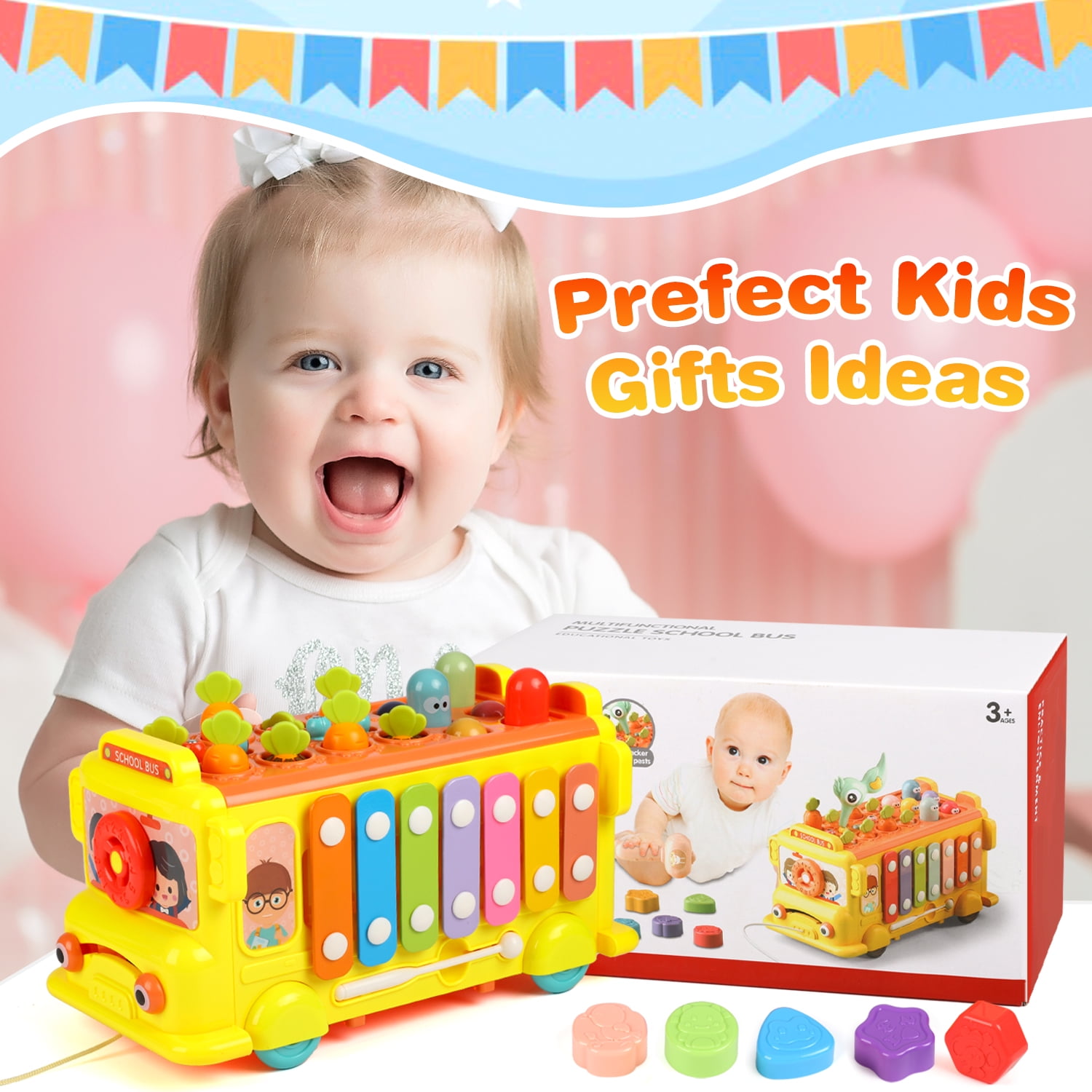 HopeRock Baby Montessori Learning Toys, 9 in 1 Music Activity School Bus Baby Toys, Interactive  Toy for Toddler Baby Game, 1 2 3 Years Old Boys Girls Birthday Gift.