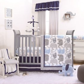 Little Peanut Navy Blue And Grey Elephants 4 Piece Baby Boy Crib