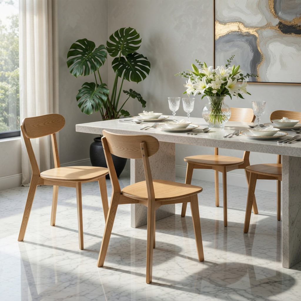 Hommoo Mid Century Modern Solid Wood Dining Chairs Set of 2, Ergonomic Curved Back, Adjustable Leveling Feet, for Dining Room, Kitchen & Living Room, Natural Wood