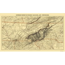 Historic State Map - Tennessee Great Smoky Mountain Region - 1864 - 38.63 x 23 - Vintage Wall Art