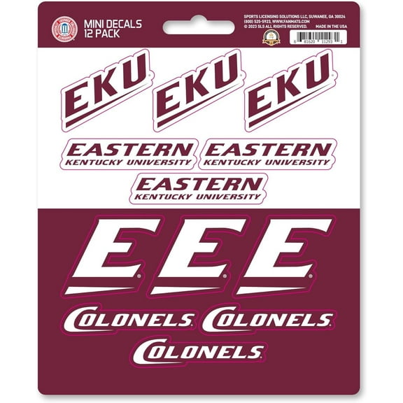Eastern Kentucky University Colonels 12-Piece Mini Decal Sticker Set, 5x6 Inch Sheet, Gift for football fans for any hard surfaces around home, automotive, personal items