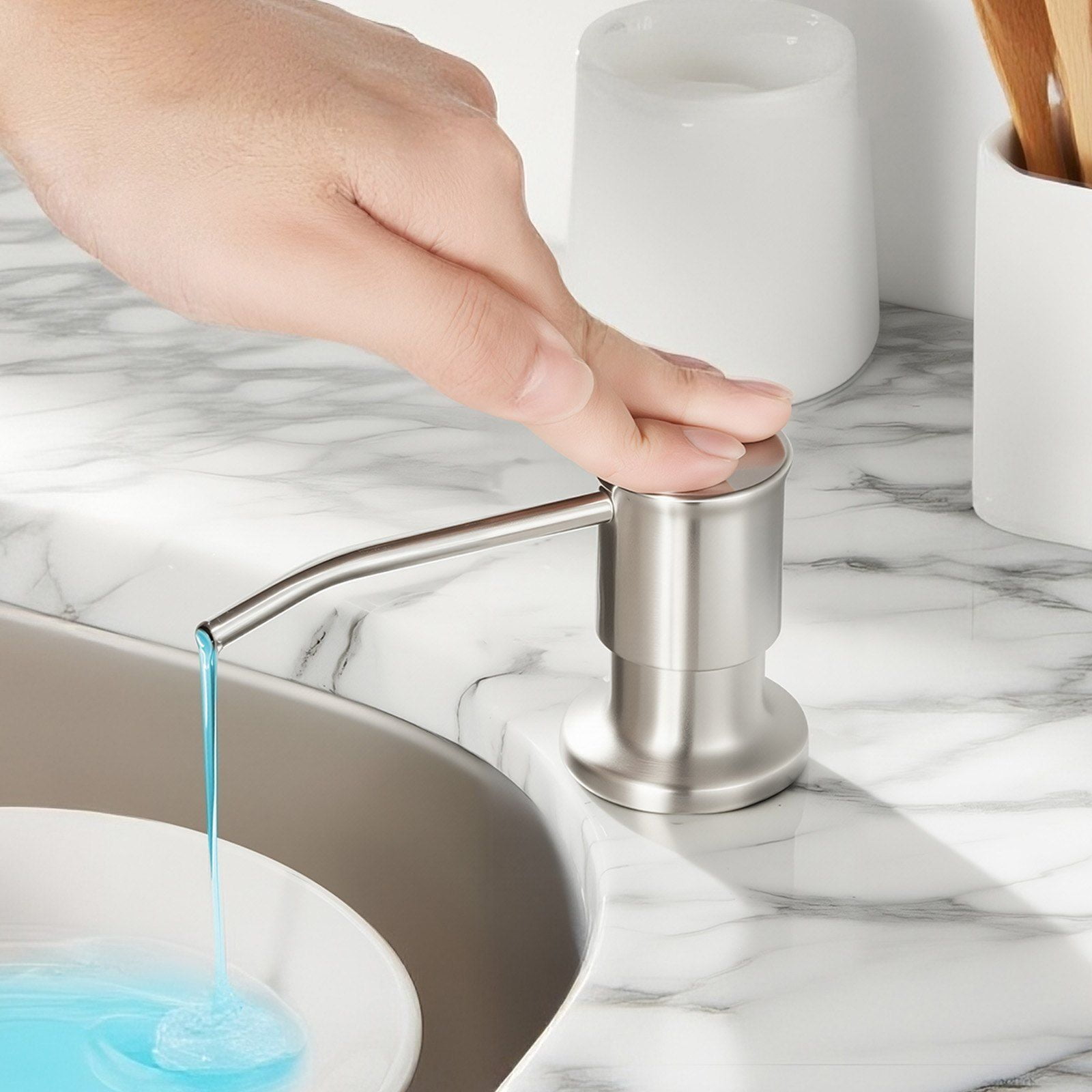 Under-Mount Kitchen Sink Soap Dispenser, Stainless Steel Pump with 34 oz Capacity Bottle