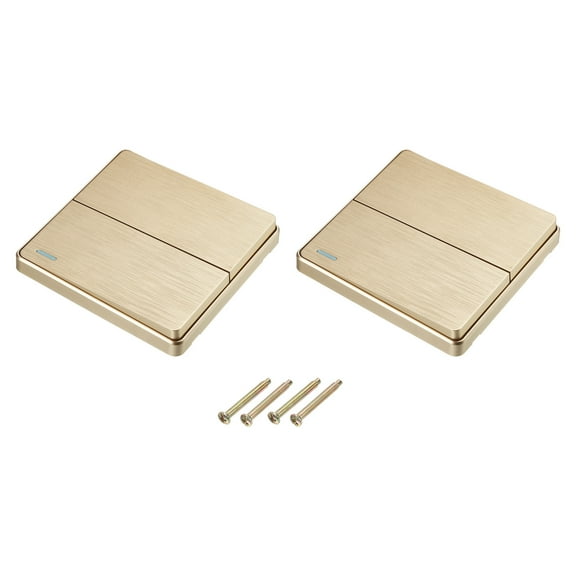 Light Switch Wall Push Button 2 Gang 1 Way Gold Tone 250V 10A 86x86mm Pack of 2