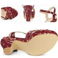 thumbnail image 3 of DARING DIVA Women's Floral Print Platform Block Heels SandalsBurgundy 8.5, 3 of 6