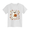 thumbnail image 4 of Kid Girls T Shirts Cartoon Moon Ghost Holding Pumpkin Cotton Short Sleeve Crew Neck Tee Tops for Party White 13-14 Years, 4 of 5