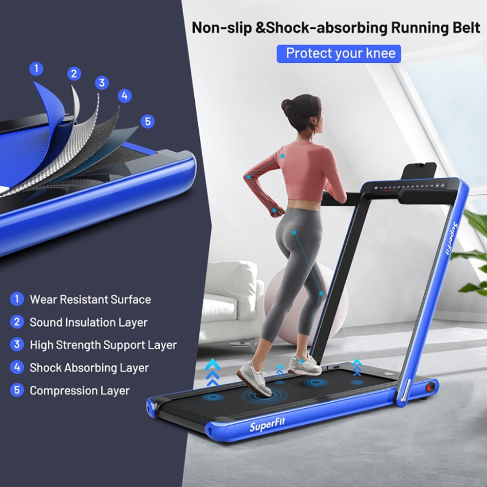 Yardi Yard 2-in-1 Electric Motorized Health and Fitness Folding Treadmill with Dual Display-Blue, Treadmill for Walking & Running