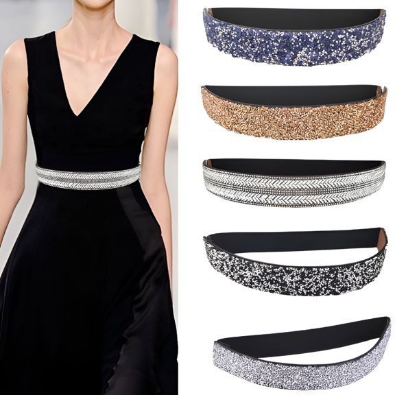 TELOLY Women Belt Adjustable Elastic Band Shiny Rhinestone Wide Anti-Slip Clothes Matching Anti-Break Tight Waist Dress Waistband Clothes Accessory Rhinestone Belt
