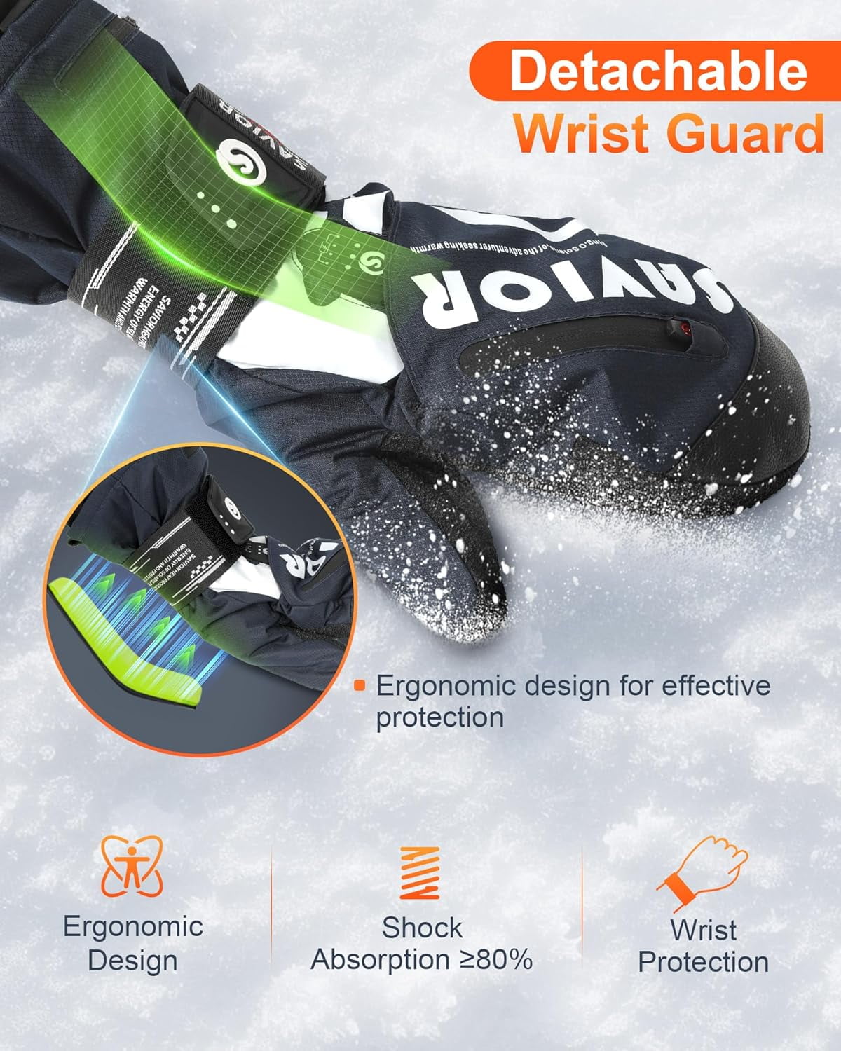 SAVIOR HEAT Heated Mittens for Snowboarding,Heated Ski Gloves for Men Women,Kevlar Palm, 3M Thinsulate, Waterproof, App-Controlled Heating, Winter Sports