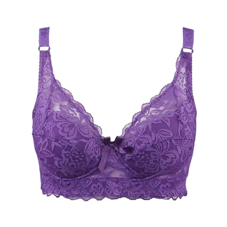 JDEFEG Sports Brawls for Women Women Full Cup Thin Underwear Small Bra Plus  Size Wireless Lace Bra Cover B C D Cup Large Size Lace Bras Lace Purple