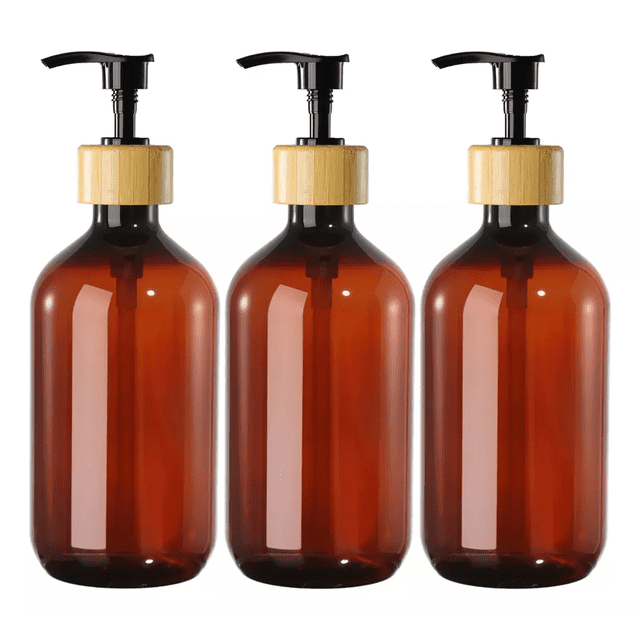 Juegos De Baño 3 Dispensador De Jabon De Shampoo Bambu 500ml marron