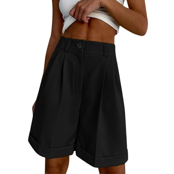 Audhol Casual Shorts for Women Women Fashion Casual Multicolor Suit Shorts Zipper Pocket Solid Color Cropped Shorts Womens Shorts Dressy Casual Black S